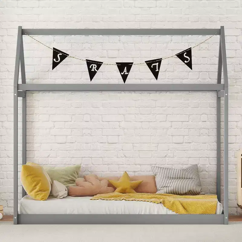 Whisen Twin Size Wooden House-Shaped Platform Bed