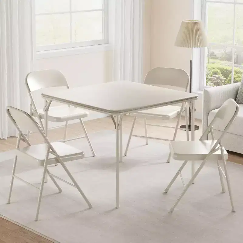 Portable Folding Card Table and Chair Set of 5, PU Upholstered Foldable Table, and All Metal Folding Chairs, Table and Chairs Suitable for Dining Room