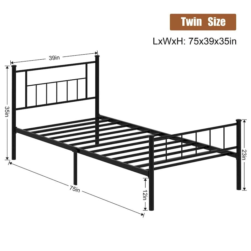 Bed Frame with Headboard and Footboard - Heavy Duty Steel Platform Bed, No Box Spring Needed
