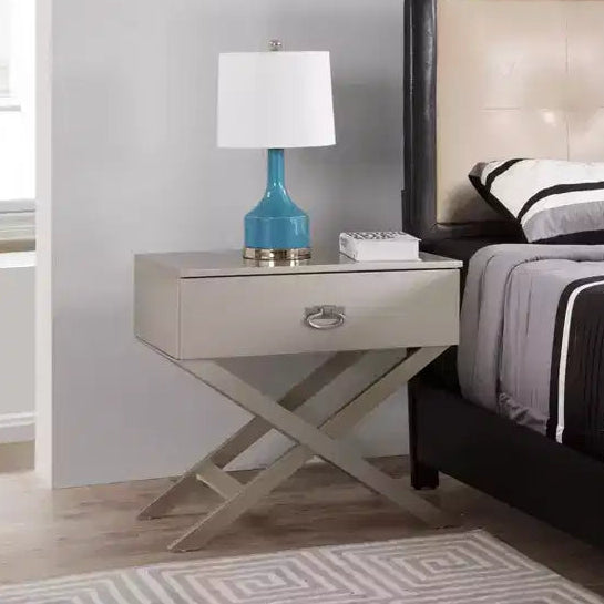 X Frame 1-Drawer Nightstand with Textured Drawer Front