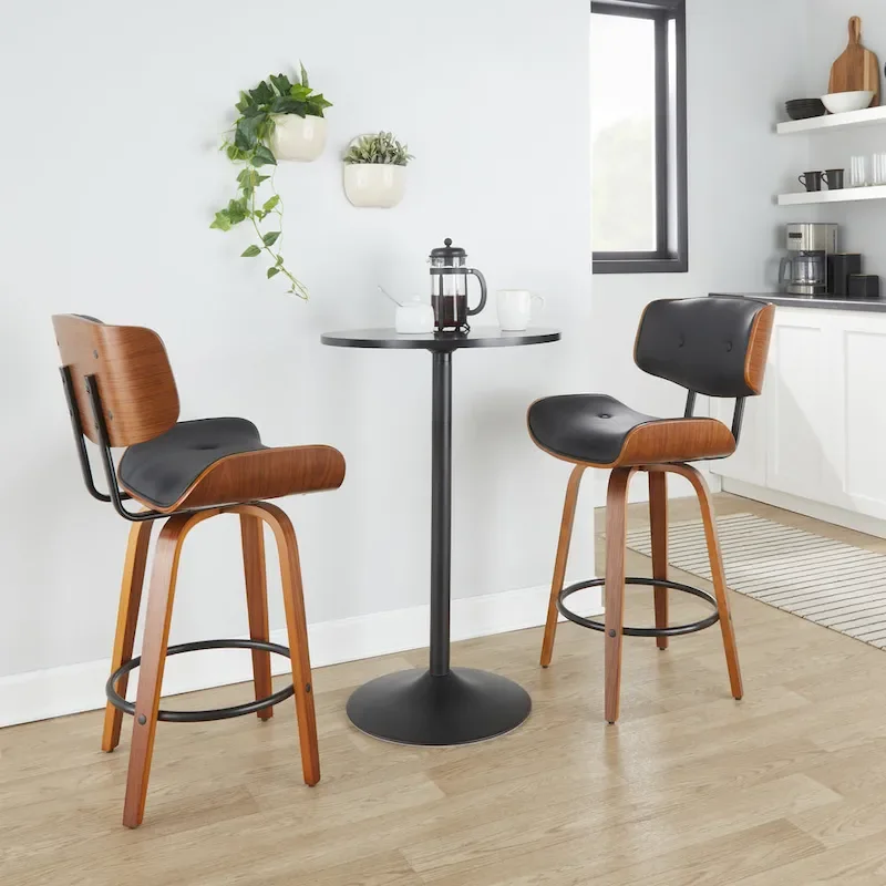 Mid-Century Counter Stool with Bent Wood Legs (Set of 2)