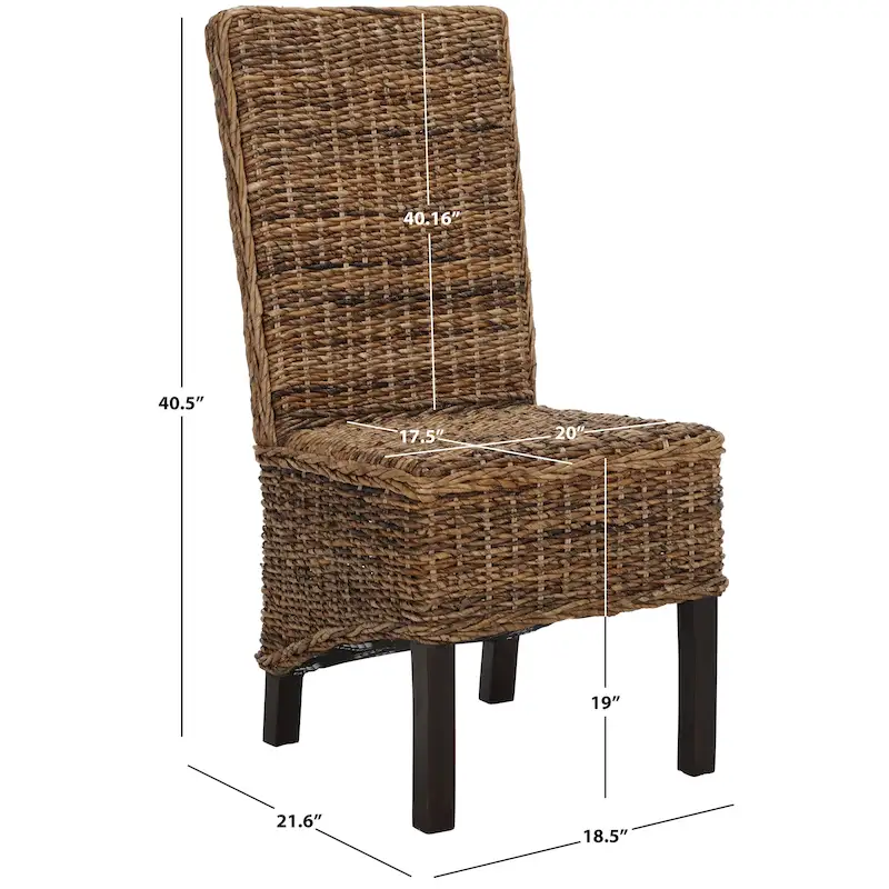 Set of 2 Natural Wicker Dining Chairs 19W x 22D x 41H, Boho Coastal Style
