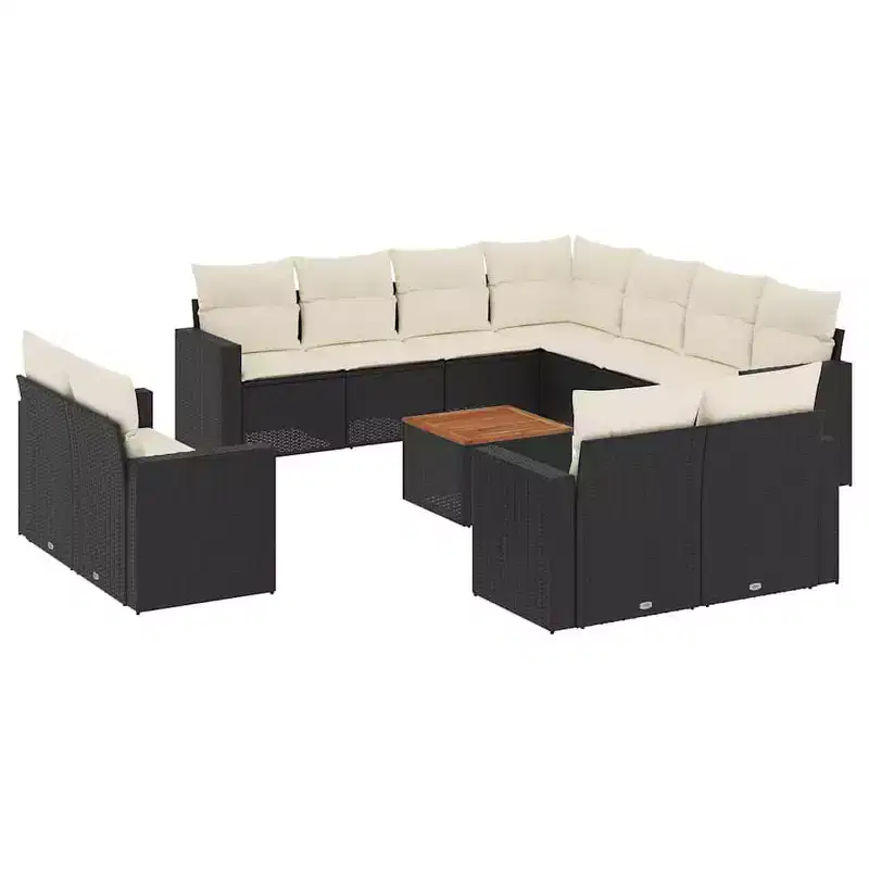 vidaXL 12 Piece Patio Sofa Set with Cushions Black Poly Rattan