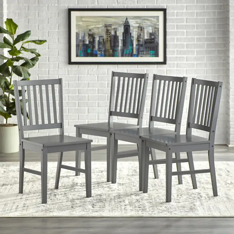 Set of 4 Solid Wood Slat-Back Dining Chairs, Sturdy Frame, Classic Design, Easy Assembly
