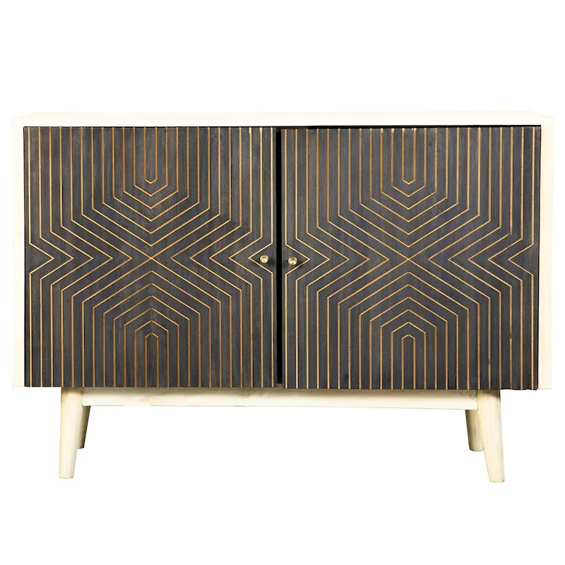 2 Doors Accent Cabinet with 4 Shelves in White Washed and Black
