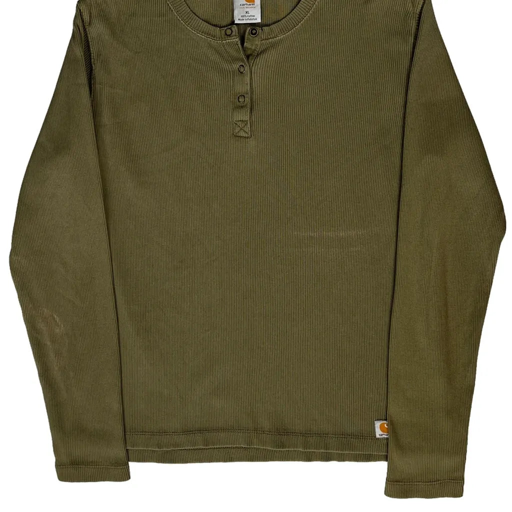 Women's Long Sleeve Henley T-Shirt XL Olive Green Cotton Casual Top