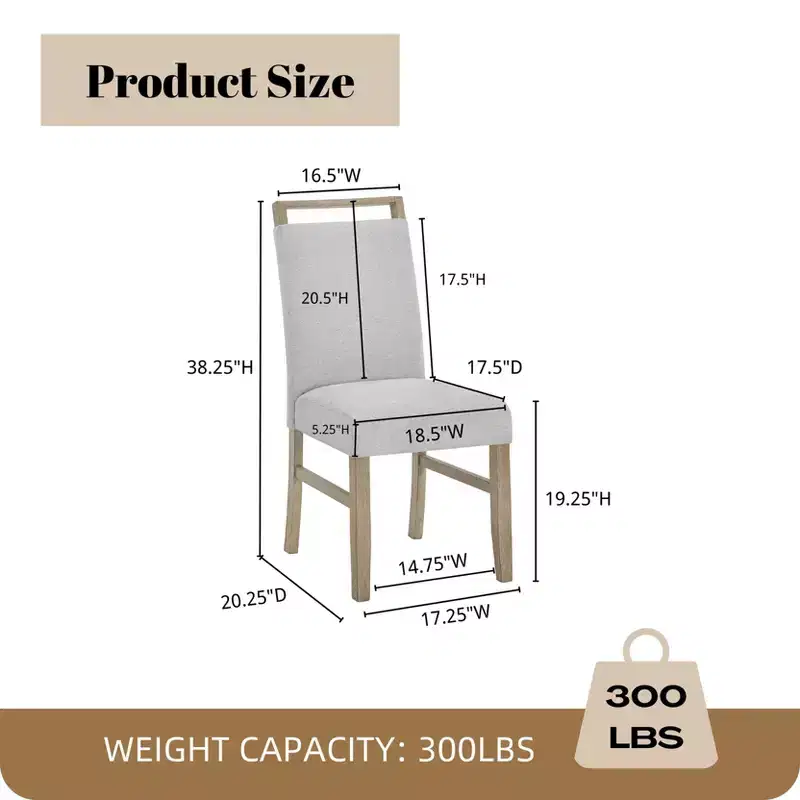 Roundhill Furniture Zelalle Upholstered Dining Chairs, Light Gray Fabric with Rubberwood Legs, Set of 2
