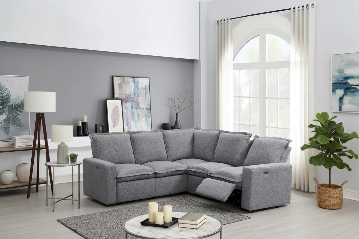 L-Shaped 5-Seater Power Recliner Sofa with USB Port