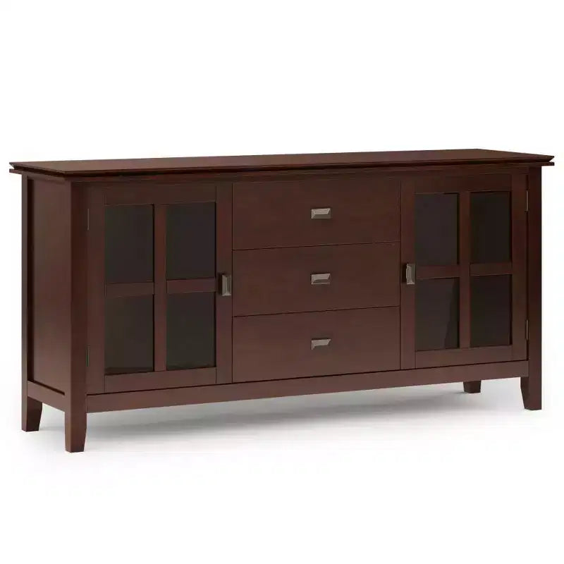 Large Stratford Sideboard Buffet Russet Brown - WyndenHall: Solid Hardwood, 3 Drawers, 2 Cabinets