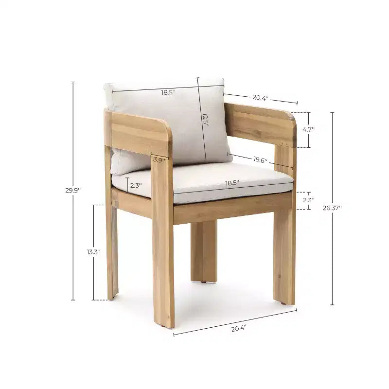 LuxenHome Set of 2 Modern Outdoor Acacia Wood Armchair with Cushions, Patio Lounge Seating