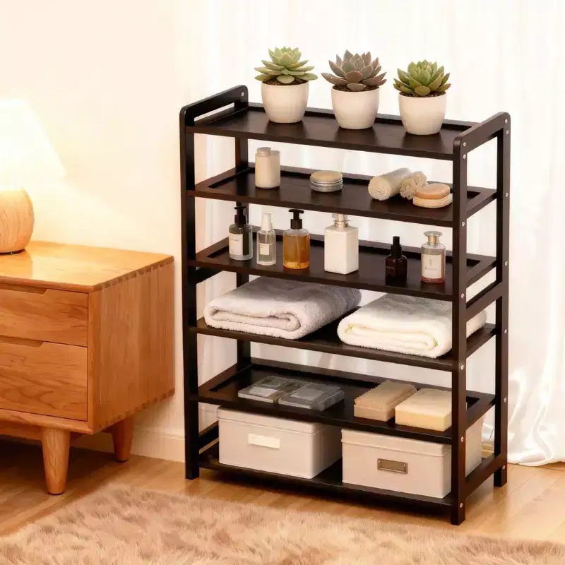 6-Tier Bamboo Shoe Rack Coffee Color 26.8 Inch Wide