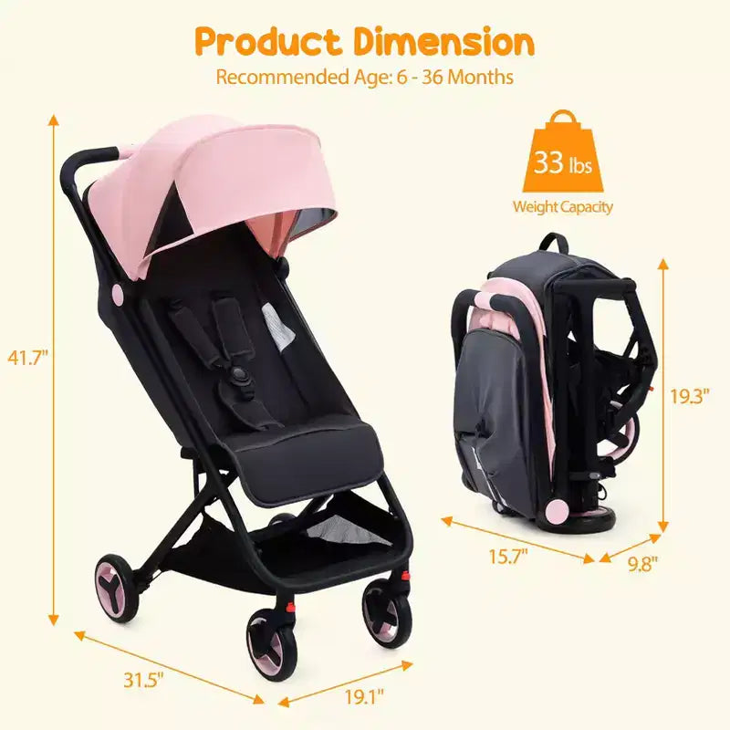Compact Triple-Fold Baby Stroller with Canopy