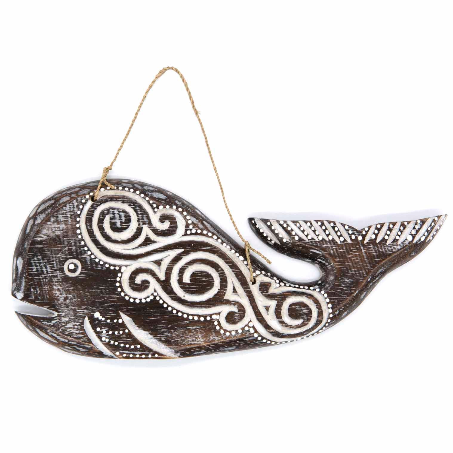 Hand Carved Round Whale Plaque