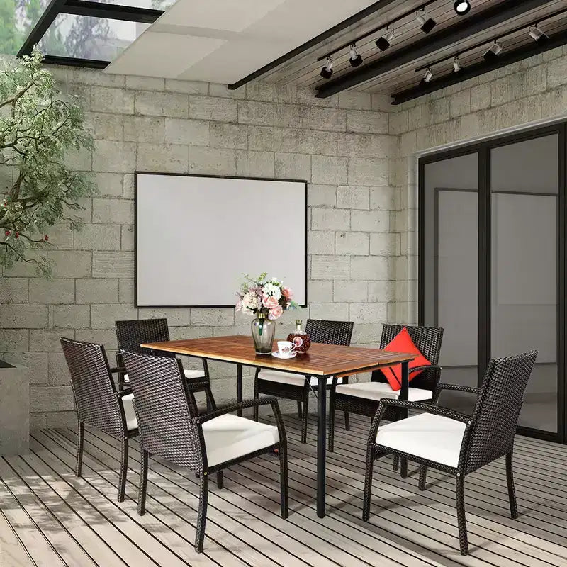 Costway Set of 6 Patio Rattan Dining Chairs Cushioned Sofa Armrest Garden Deck