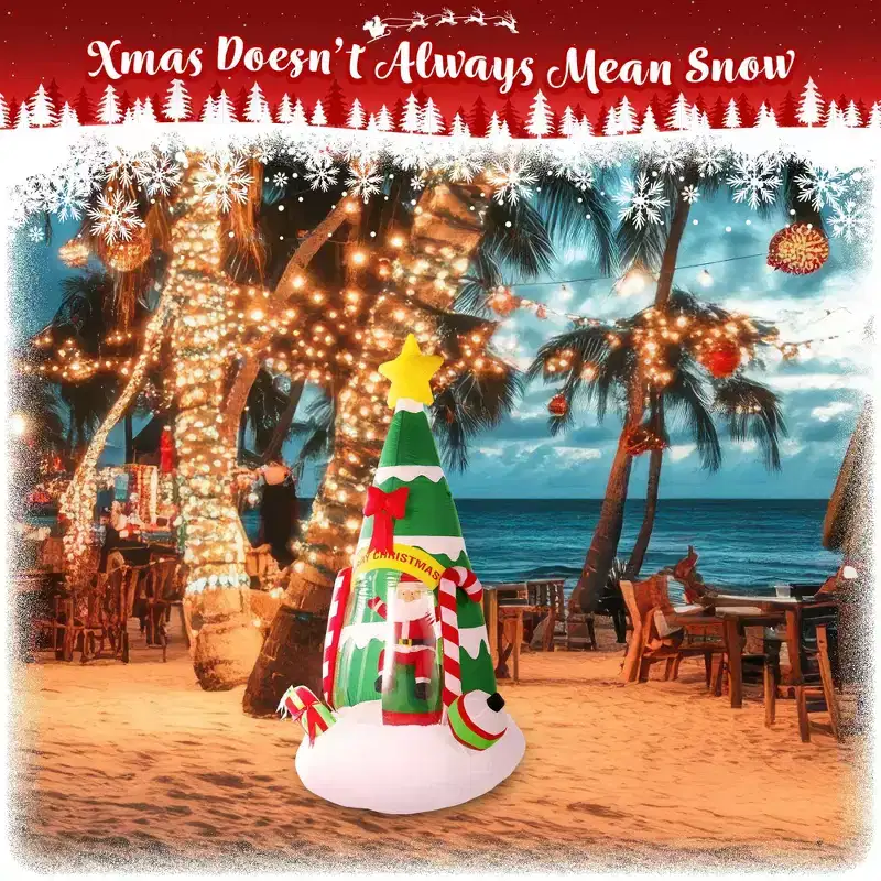 G128 7 ft Inflatable Christmas Tree with Santa Claus, Candy Canes & LED Lights