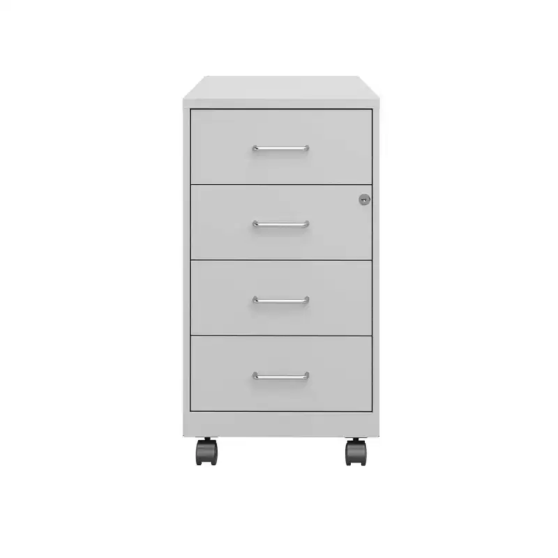 4 Drawer Metal Mobile File Organizer with Locking Drawers, Arctic Silver