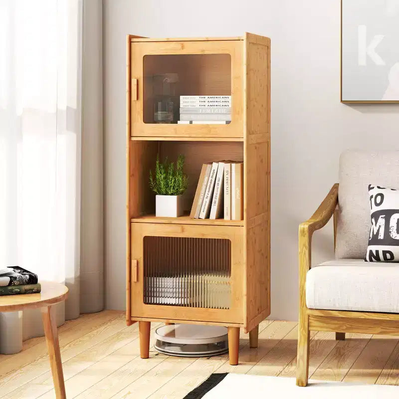 Costway 2PCS Bamboo Cabinet Narrow Kitchen Storage Cabinet w/ Open Compartment & Storage