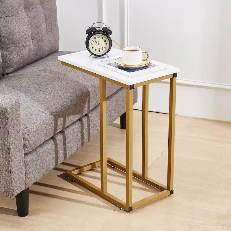 C-Shaped End Table Small Side Table Sofa Table with Metal Frame