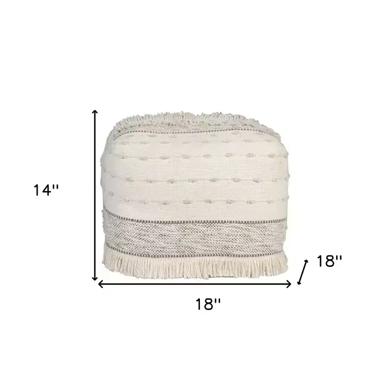 HomeRoots 18 Cream Cotton Striped Pouf Ottoman