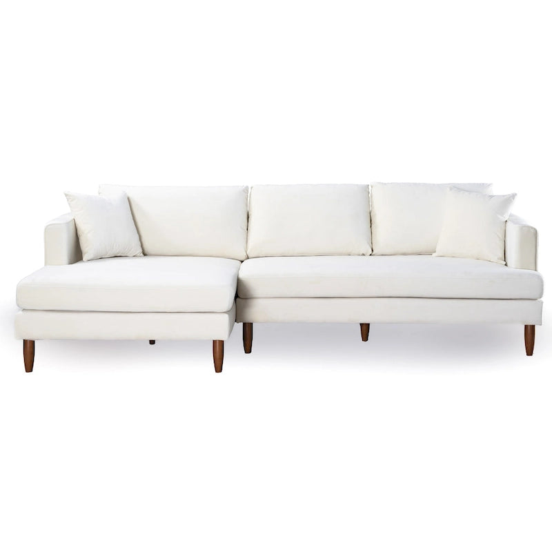 Mid-Century Modern L-Shaped Pillow Back Velvet Sectional Sofa