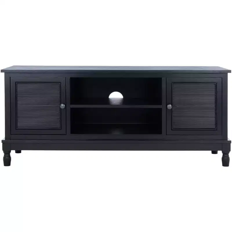 2-Door 1-Shelf Media Stand – Black MDF and Pine