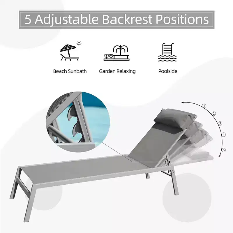 CLIHOME 3 Pieces Patio Aluminum Pool Lounge Chairs Set,Adjustable Backrest Textilene Sunbathing Recliner(with 2 Lounge Chairs&1 Table)