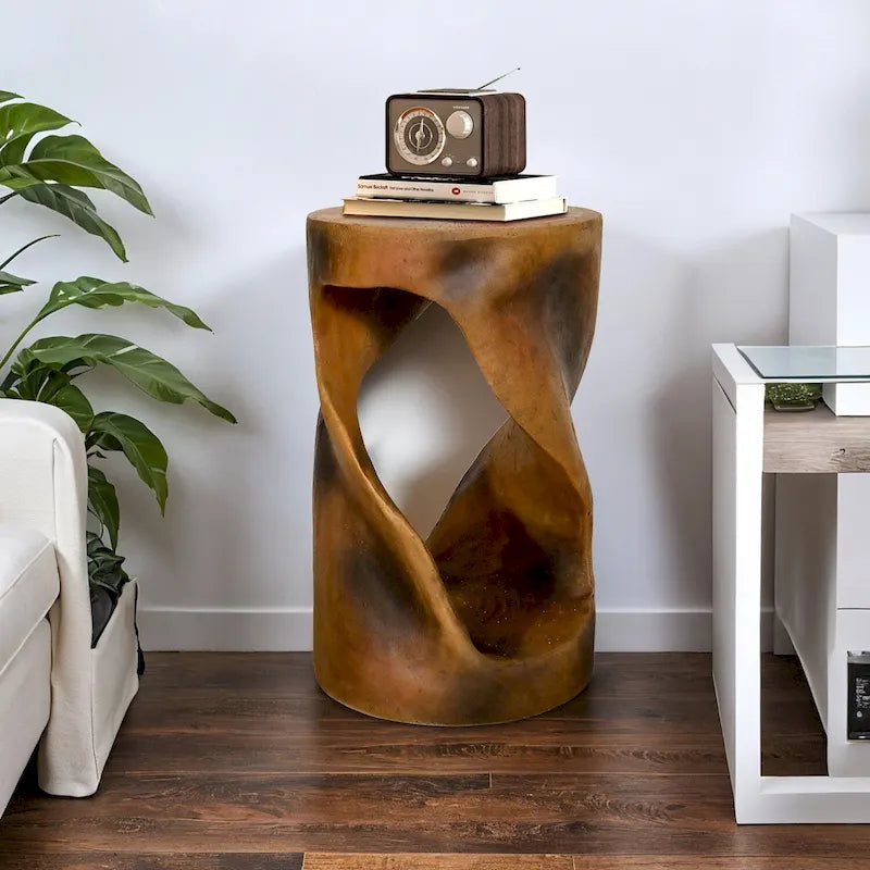 Twist Shape Concrete Side Table,Unique Modern End Table for Home Decor
