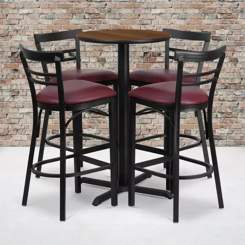 Flash Furniture 24'' Round Laminate Table Set with X-Base and 4 Two-Slat Ladder Back Metal Barstools