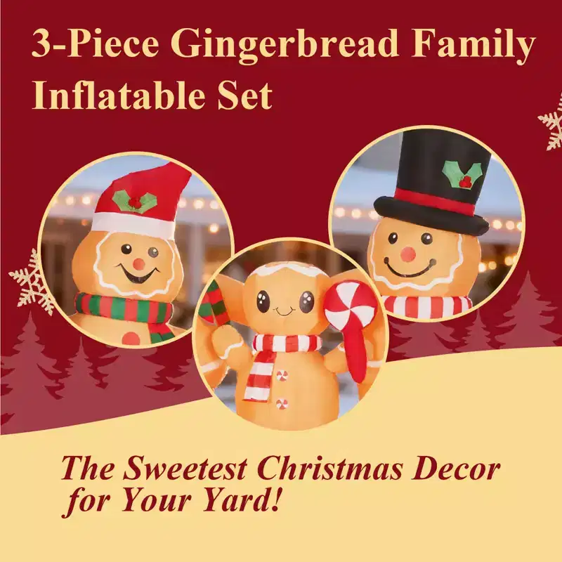 6.3FT Christmas Inflatable Decoration, Inflatable Gingerbread Man Family Blow Up Yard Decorations for Holiday Party Front Yard Lawn Garden Decor