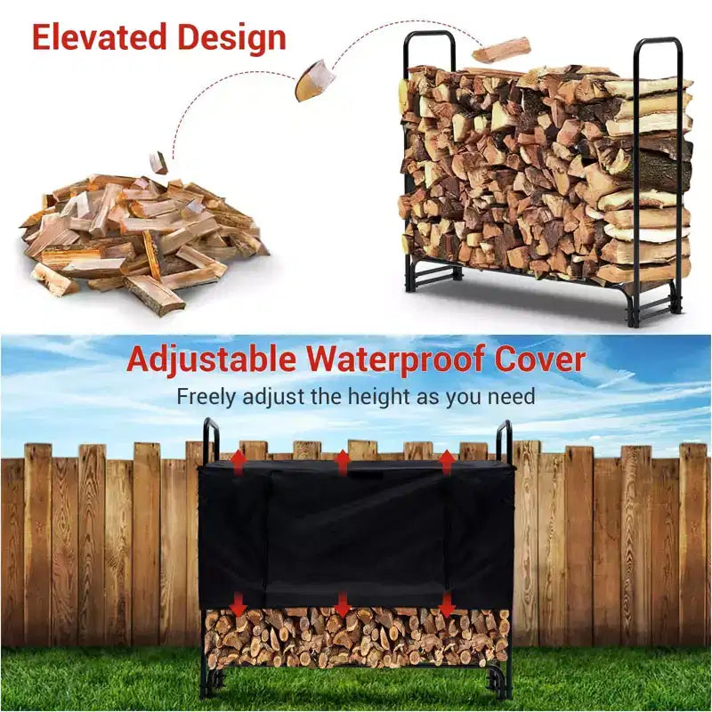 4.3 FT Heavy-Duty Firewood Rack with Waterproof Cover