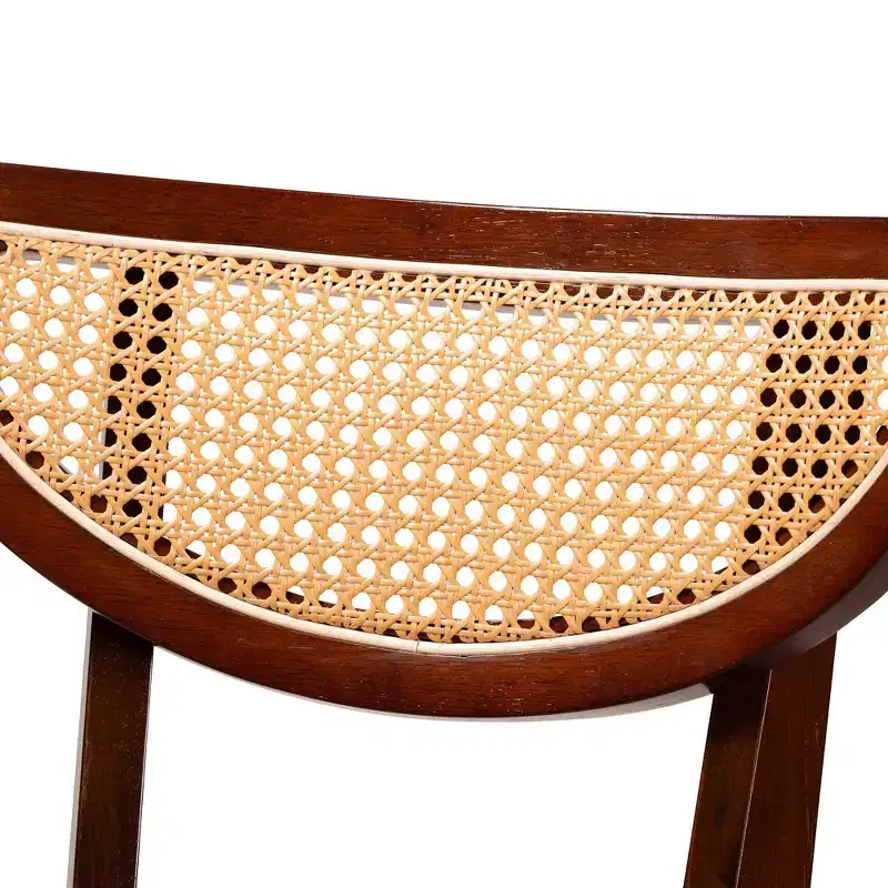 Baxton Studio 2pc Dannell Fabric and Wood Dining Chairs Gray/Walnut Brown/Light Brown: Mid-Century, Rattan Detail, Foam Cushion