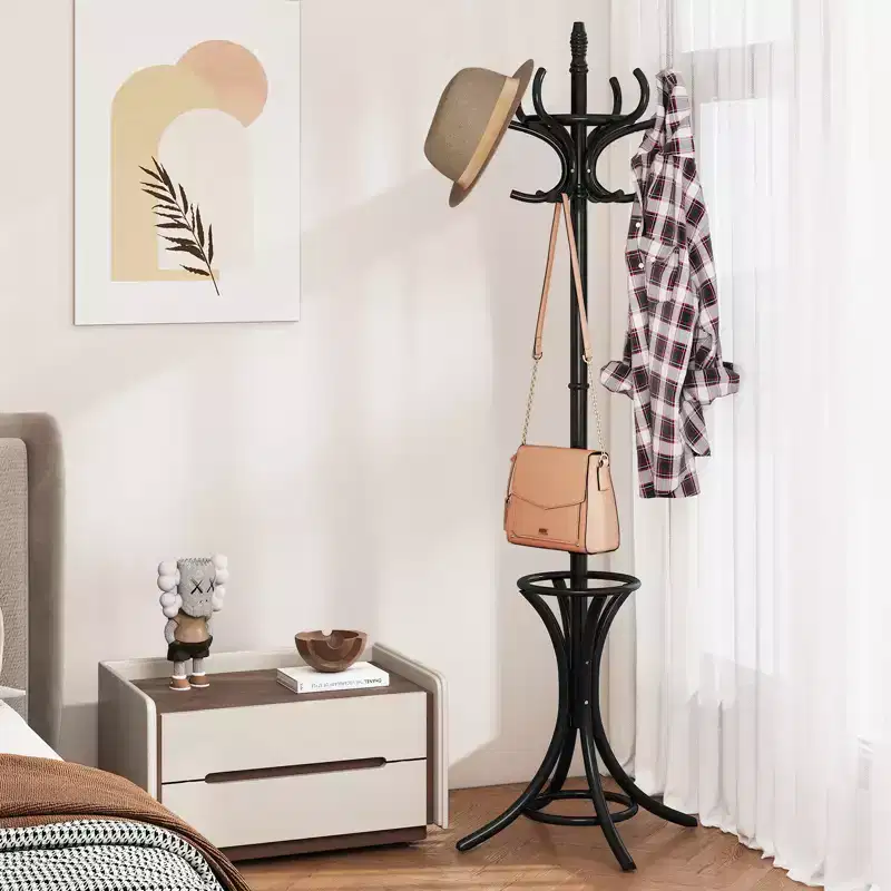 73 Freestanding Coat Hanger Stand Coat Rack w/ Umbrella Holder & 12 Hooks