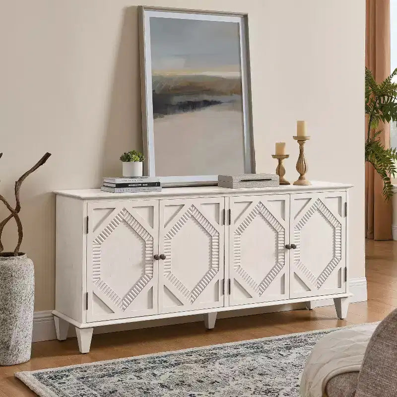 Okak Mid Century Sideboard Buffet Cabinet, Accent Cabinet with 4 Doors and 4 Shelves, Storage Cabinet for Living Room, Entryway, Office