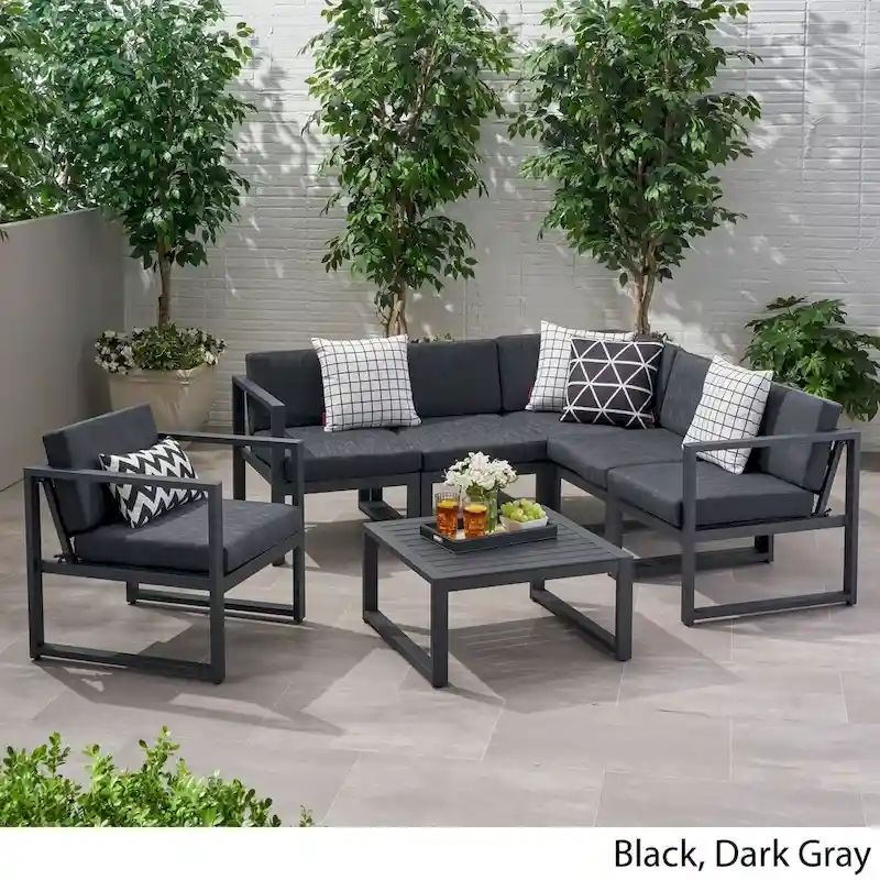 Navan Outdoor Aluminum 6 Seater Sofa Set by Christopher Knight Home
