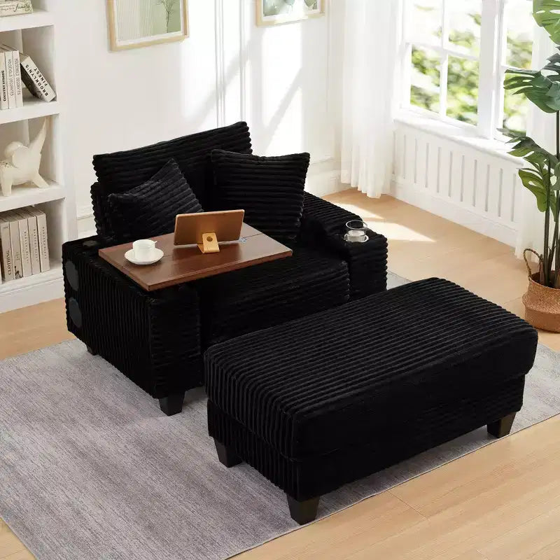 Okak Modern Oversized Sofa Futon Couch with Ottoman & Rotating Side Table,Comfy Sleeper Sofa Chair for Living Room,Apartment
