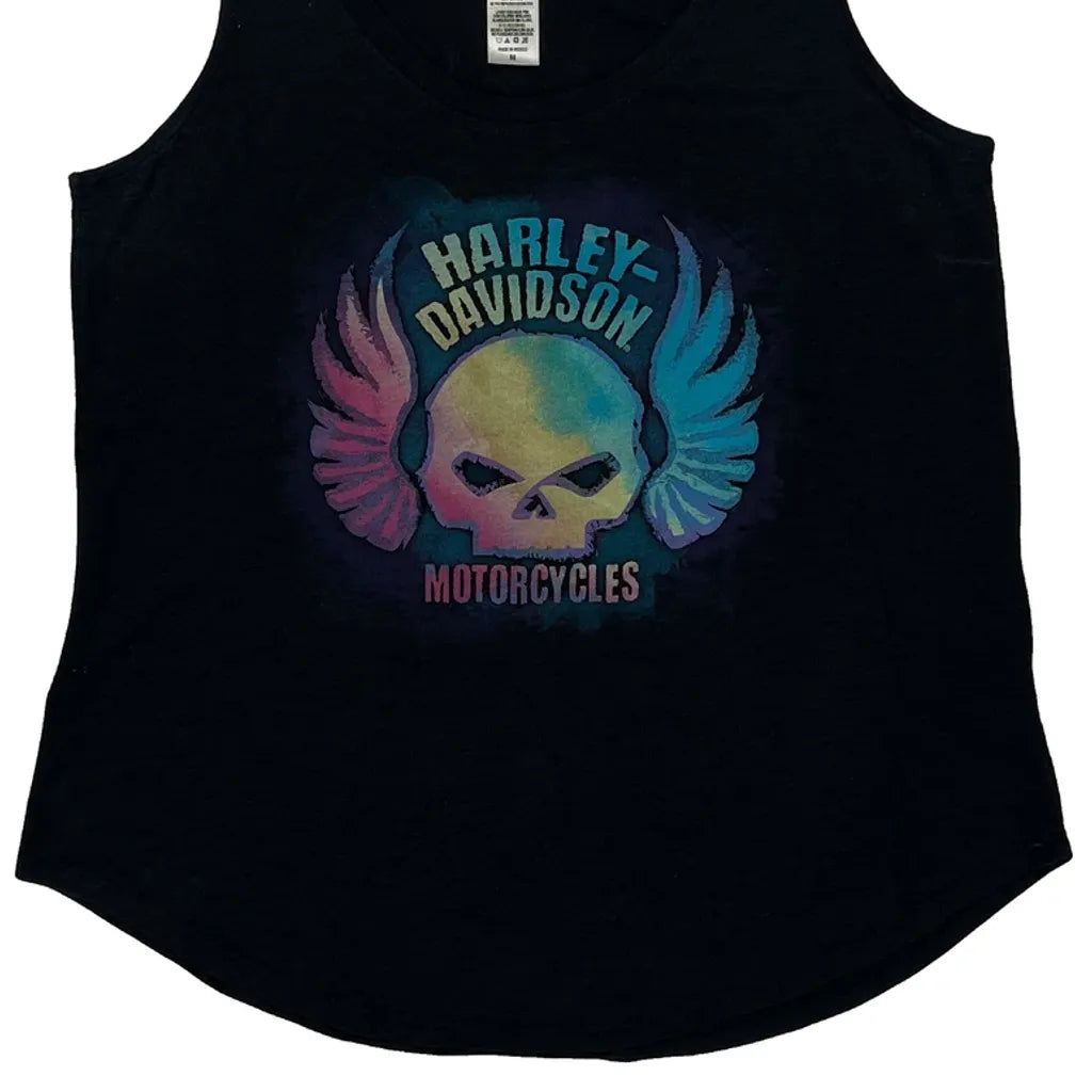 Women's Sleeveless Graphic Print Cotton Vest in Black Medium