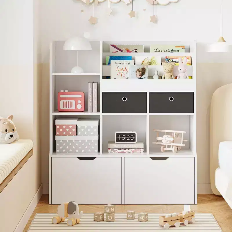 Toy Storage Organizer 47.8in Kids Bookshelf with Drawers Modern Bookcase with Cubbies Floor Storage Cabinet Wooden Toy Chest for Playroom Nursery