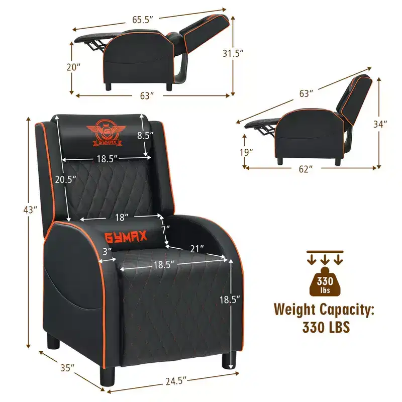 Costway Massage Gaming Recliner Chair Leather Single Sofa Home Theater Seat