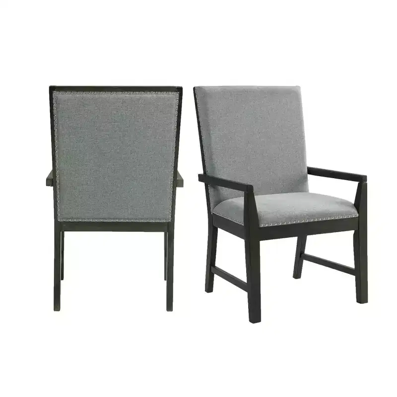 Set of 2 Upholstered Armchairs with Nailhead Trim