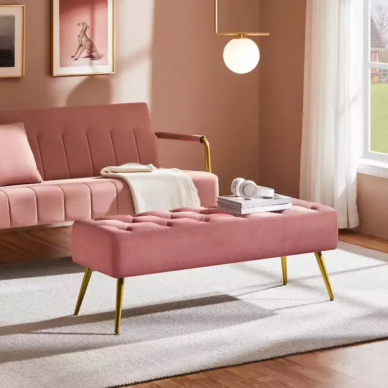 Modern Upholstered Button-Tufted Ottoman Footstool Bench for Bedroom