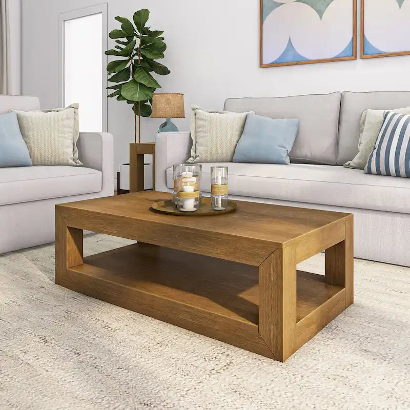 Modern Rectangular Coffee Table with Shelf