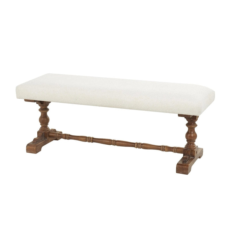 Fabric Home Bench with Brown Turned Legs - Cream