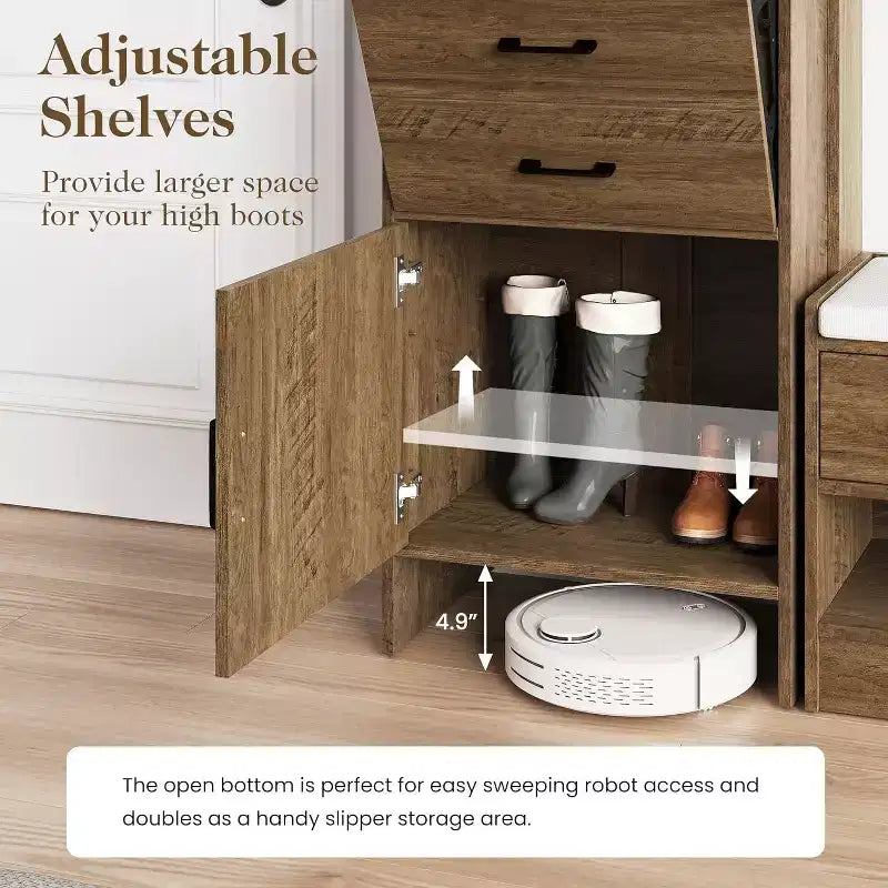 5-in-1 Entryway Shoe Cabinet with Flip Drawer, Pegboard and Adjustable Shelf