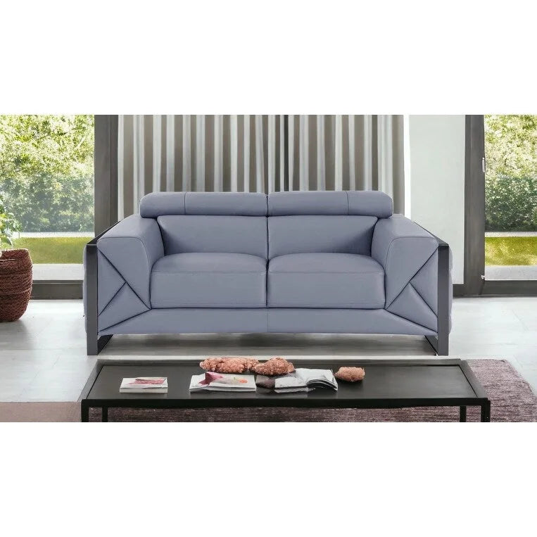 75 Light Blue and Black Leather Loveseat