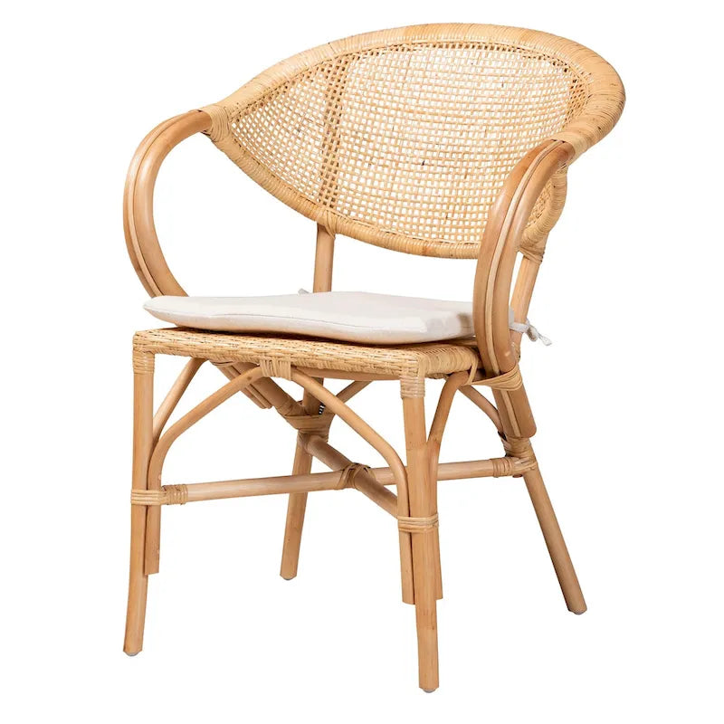 Bohemian Natural Brown Rattan Dining Chair with Removable Cushion