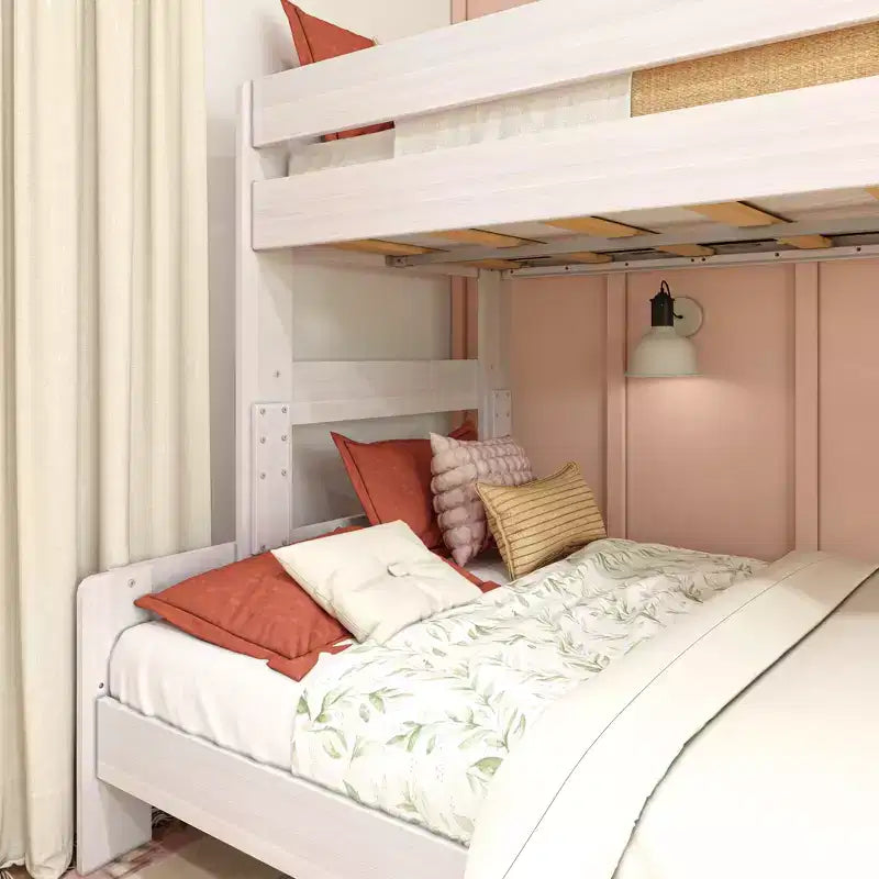 Twin over Full Bunk Bed, Modern Farmhouse Solid Wood for Kids