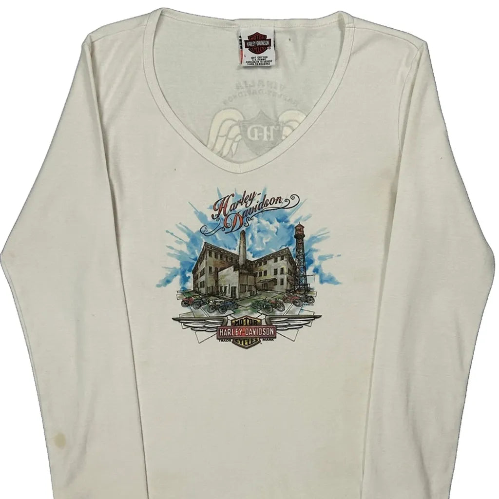 Graphic Long Sleeve T-Shirt Large White Cotton Women's