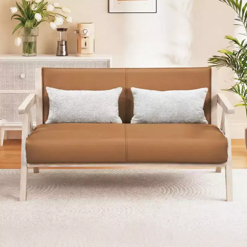 Mid-Century Modern Accent Chair, Soft Chenille Fabric Sofa Chair with Backrest - Brown/Gray