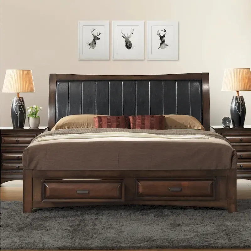 King Size Storage Platform Bed with PU Leather Headboard