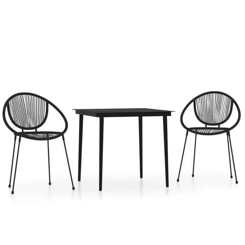vidaXL Dining Set Black Powder-Coated Steel, Glass, PVC Rattan Stackable